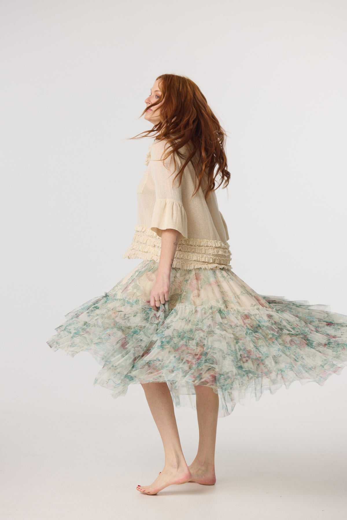 Miss Dixie Pearl. Cotton net + lace top.