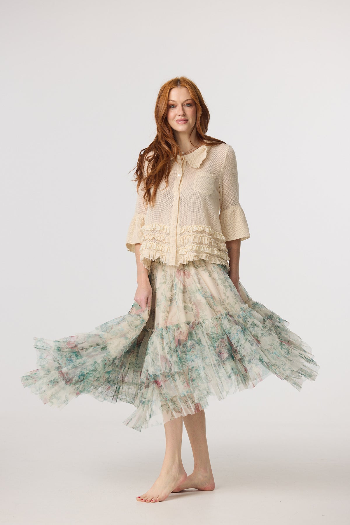 Miss Dixie Pearl. Cotton net + lace top.