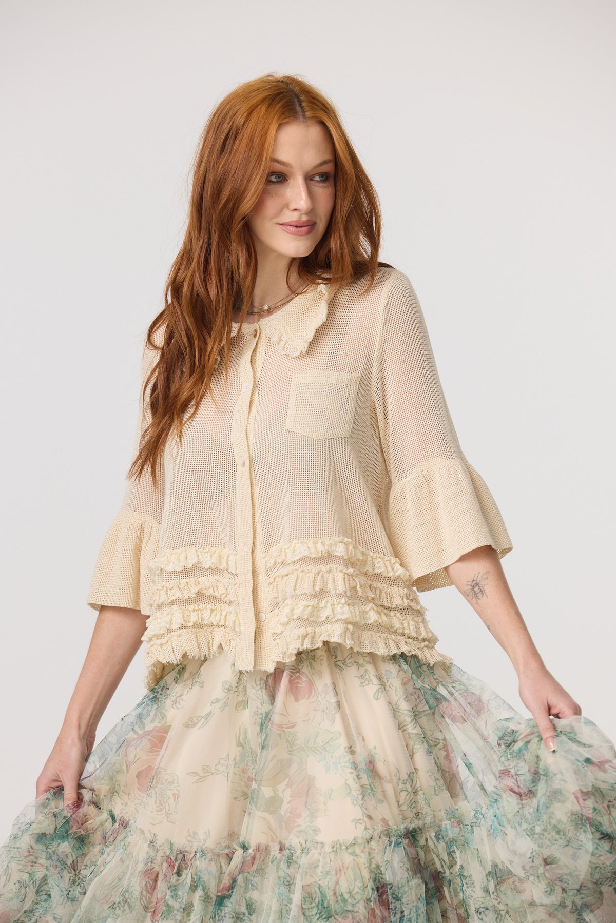 Miss Dixie Pearl. Cotton net + lace top.