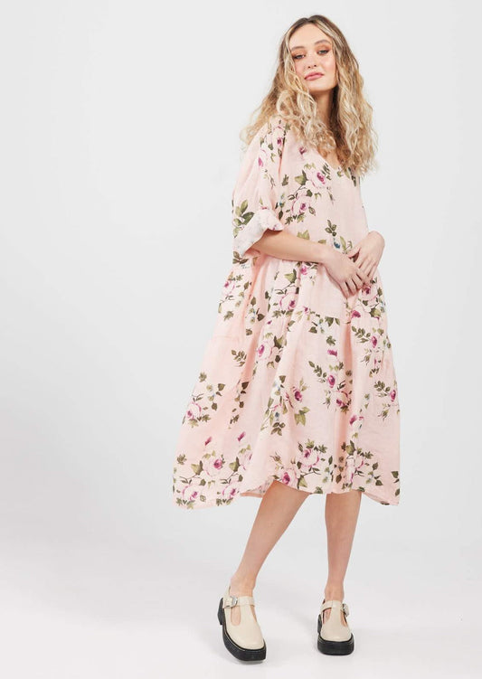 Stella floral linen dress. Blush Rose
