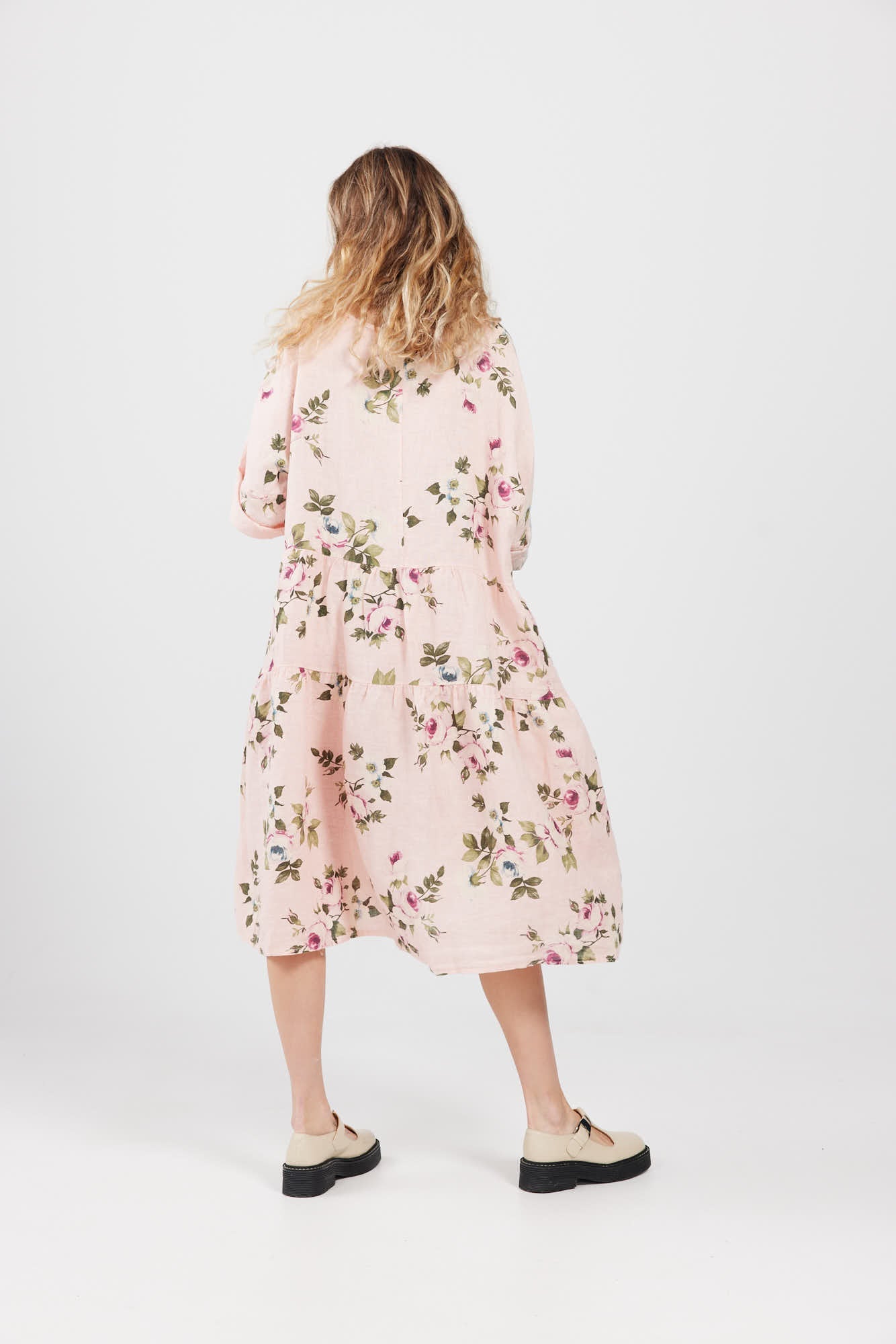 Stella floral linen dress. Blush Rose