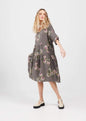 Stella floral linen dress. Charcoal