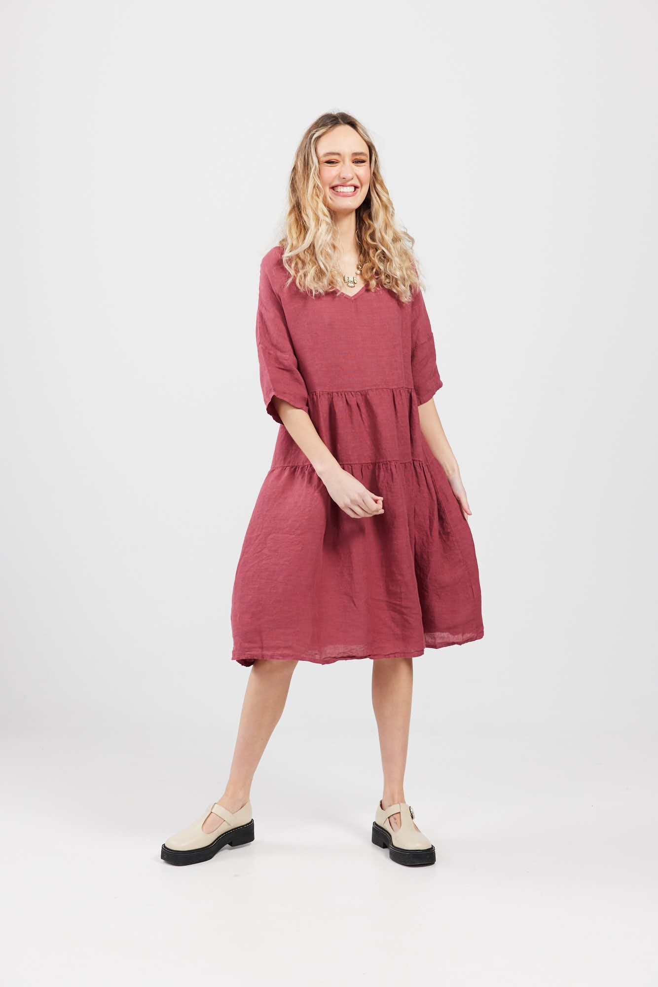 Stella linen dress. Berry