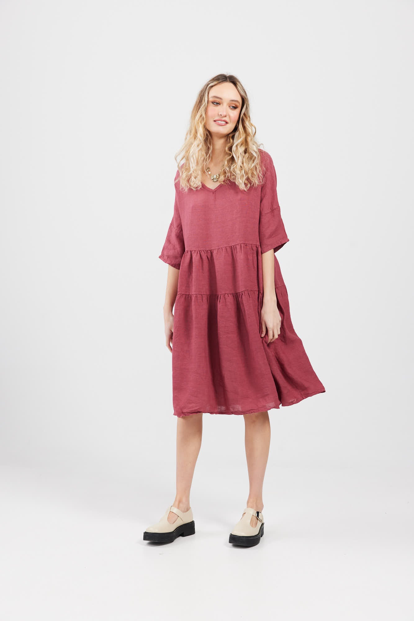 Stella linen dress. Berry