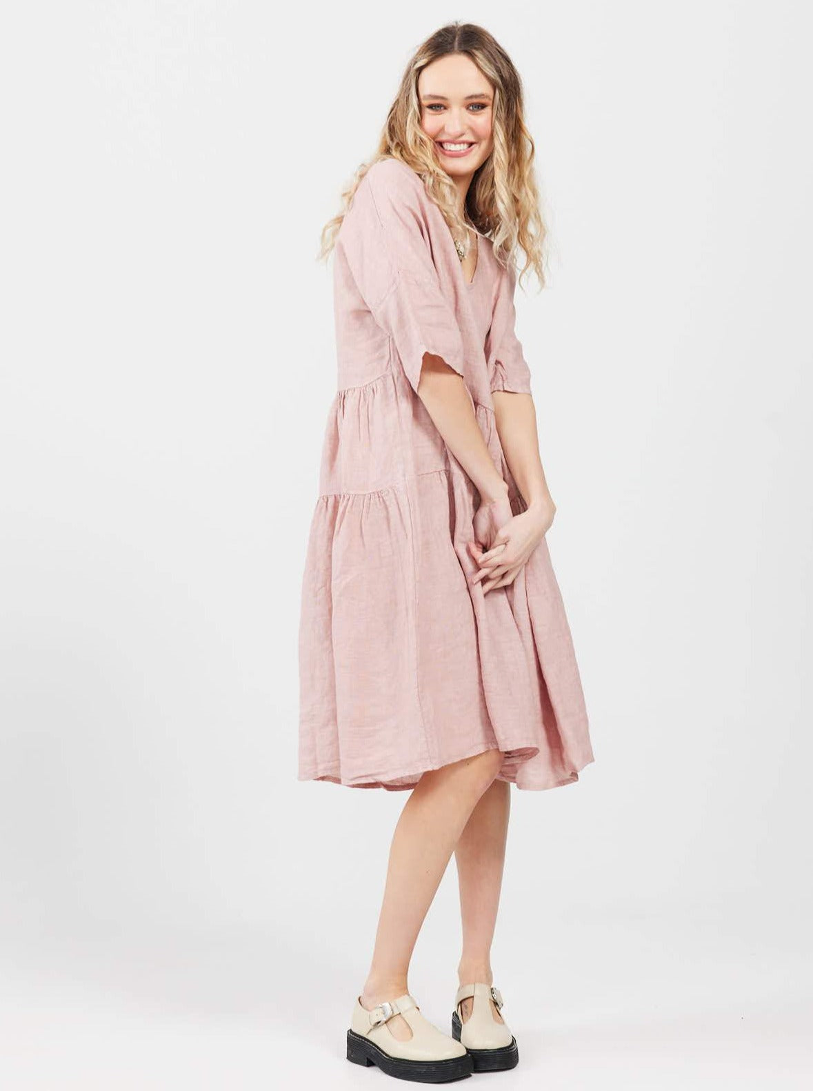 Stella linen dress. Antique Rose
