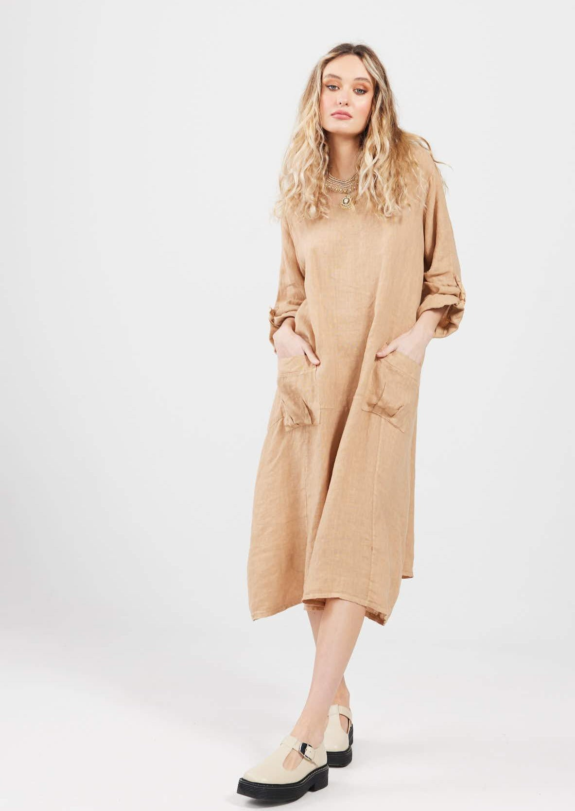 Primavera linen dress.  Latte