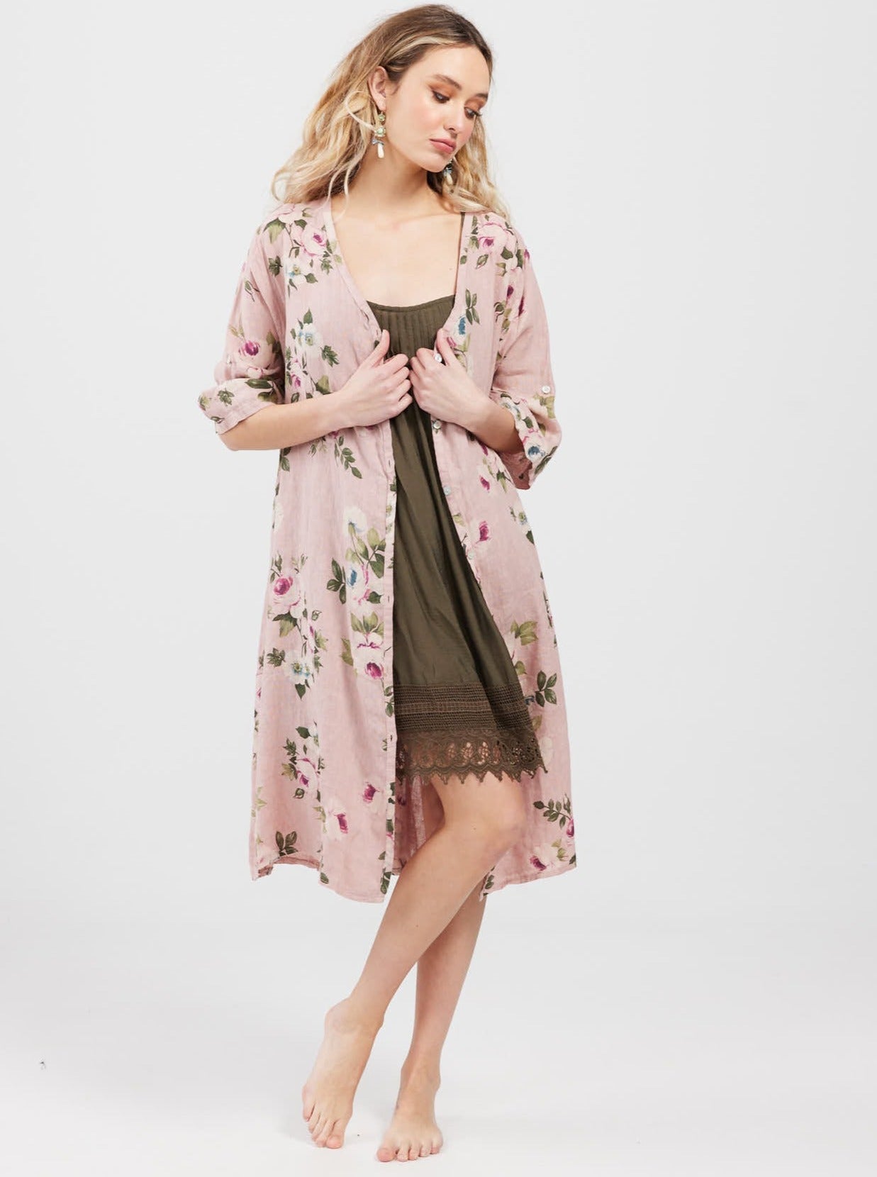Abigail Linen Coat dress. Antique Rose