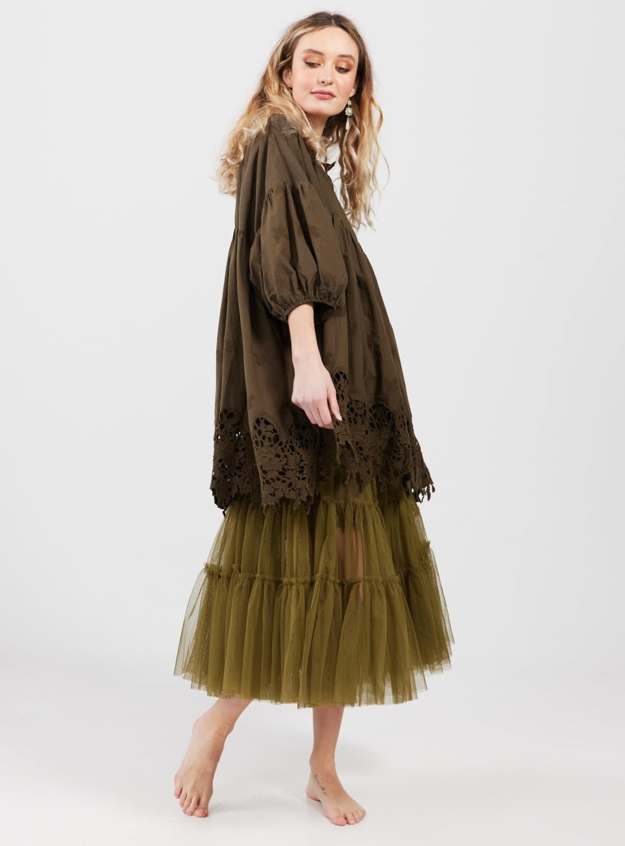 French lace smock. Moss