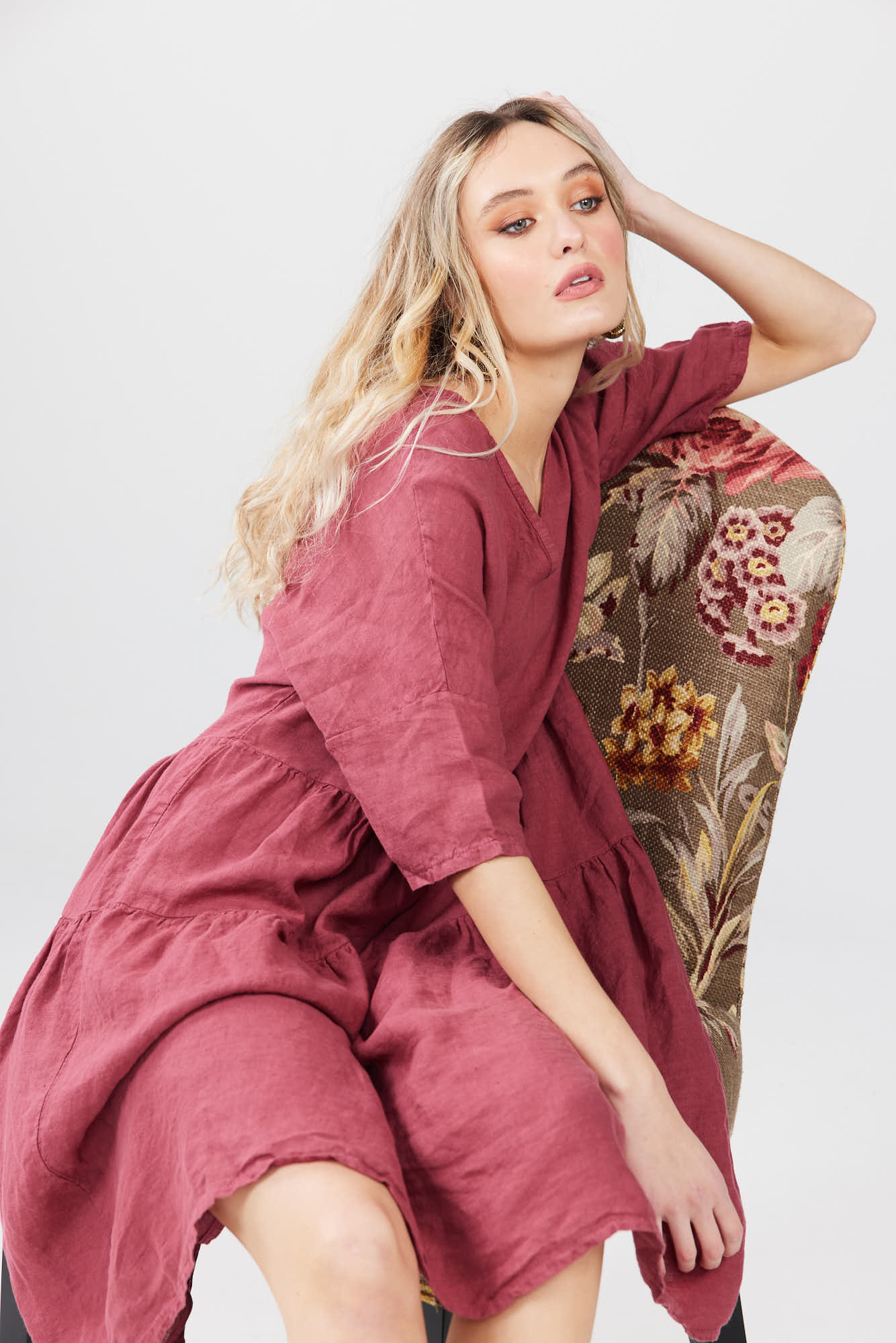 Stella linen dress. Berry