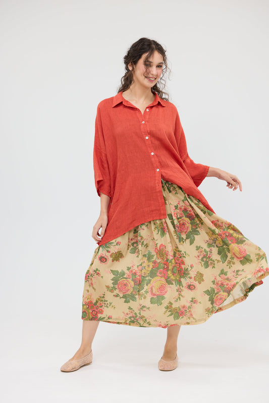 Teddie Linen shirt. Tangerine