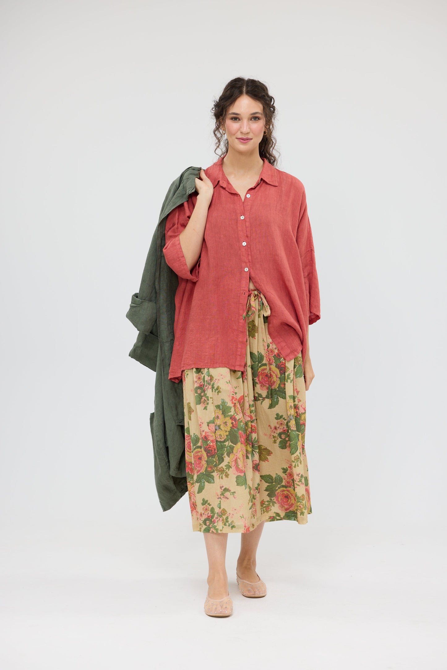 Teddie Linen shirt. Terracotta