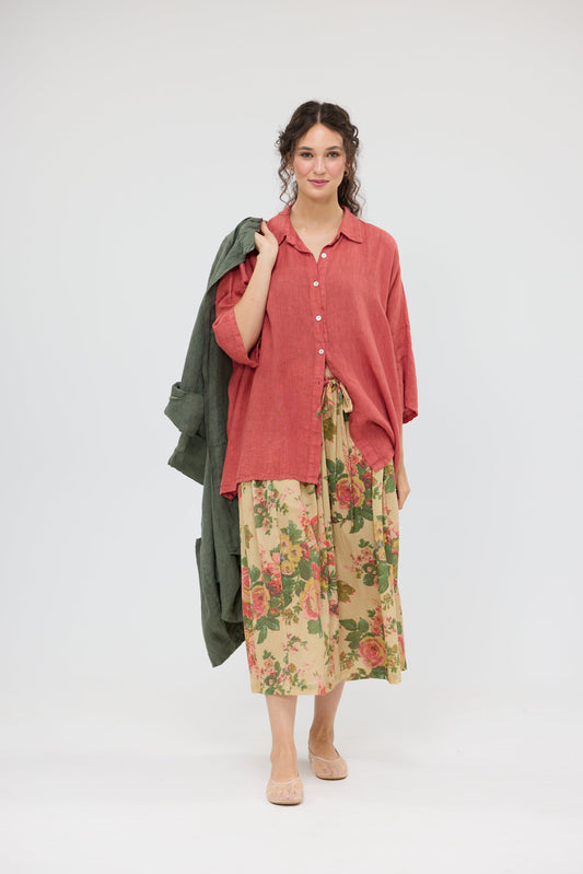Teddie Linen shirt. Terracotta
