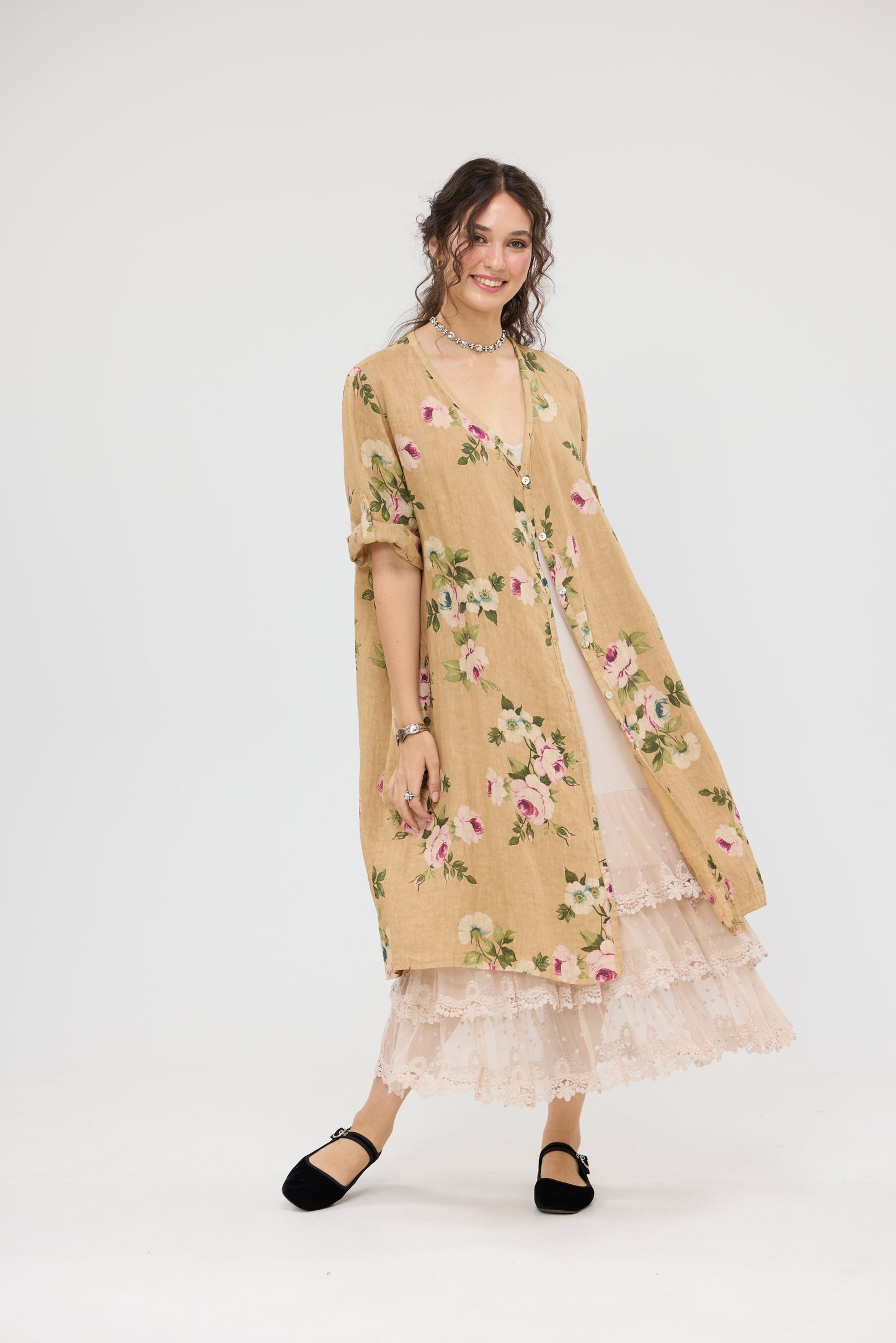 Abigail linen floral dress. Caramel Rose