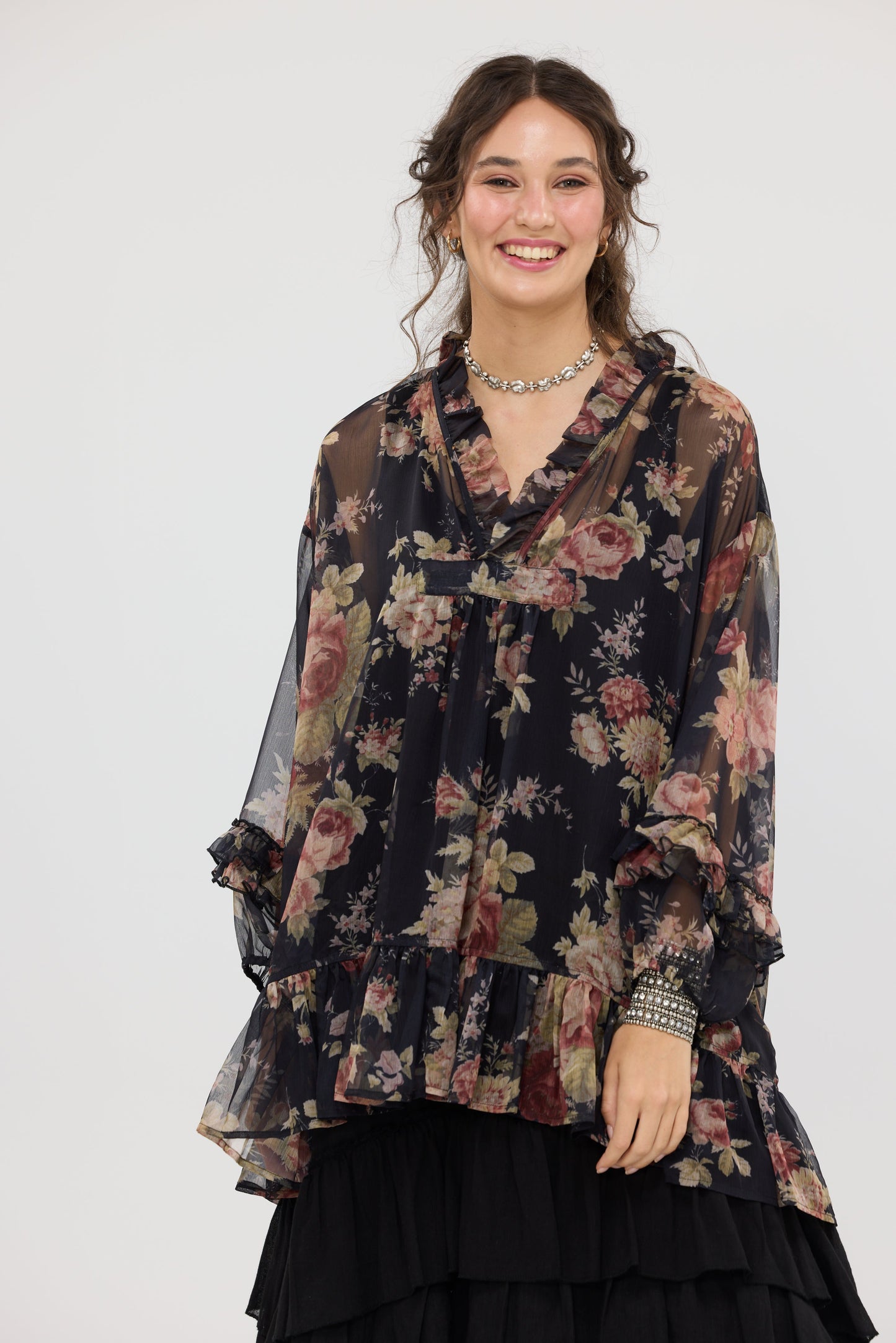 Juliette Chiffon Top. Midnight Ebony Rose