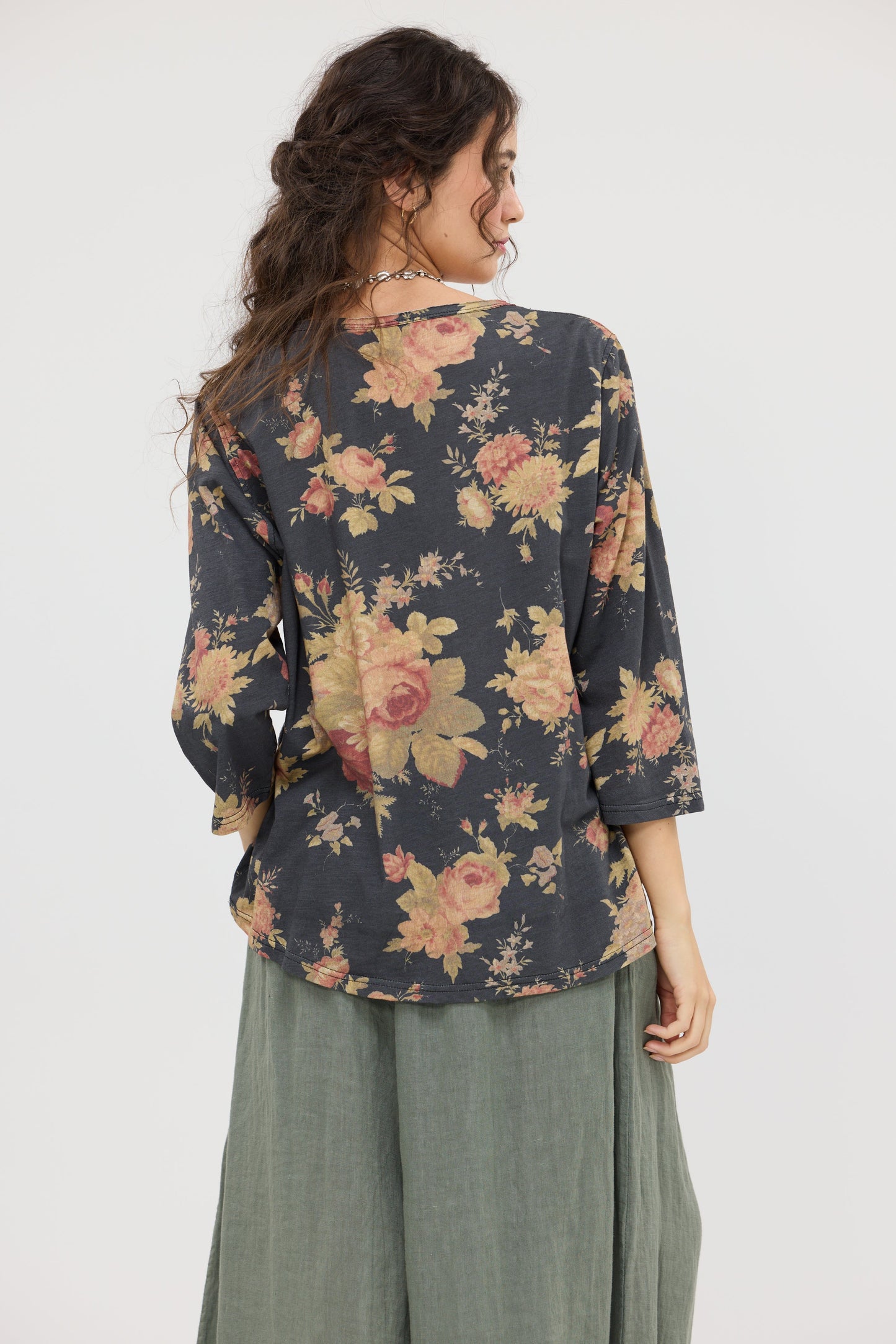 Talk to me in Flowers Tee. Vintage inspired relaxed fit top. Midnight Rose