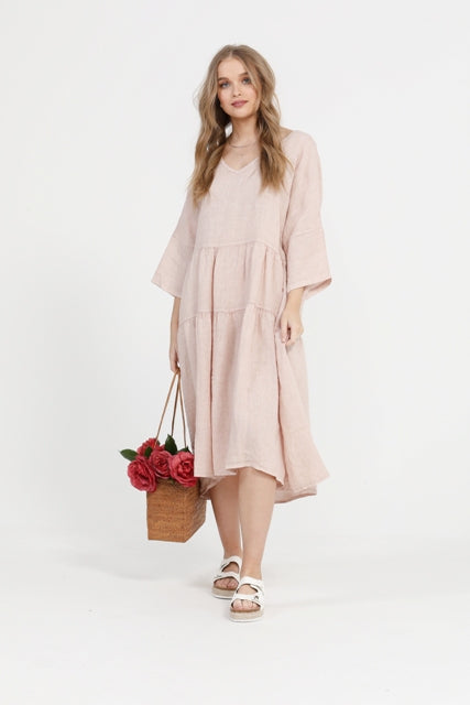 Stella linen dress. Blush