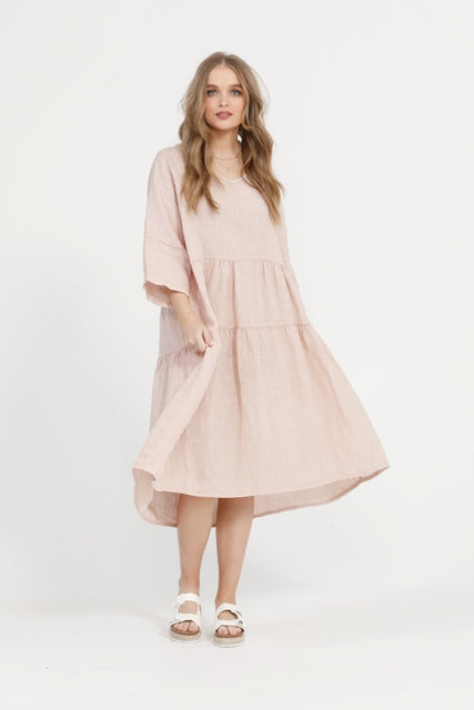 Stella linen dress. Blush