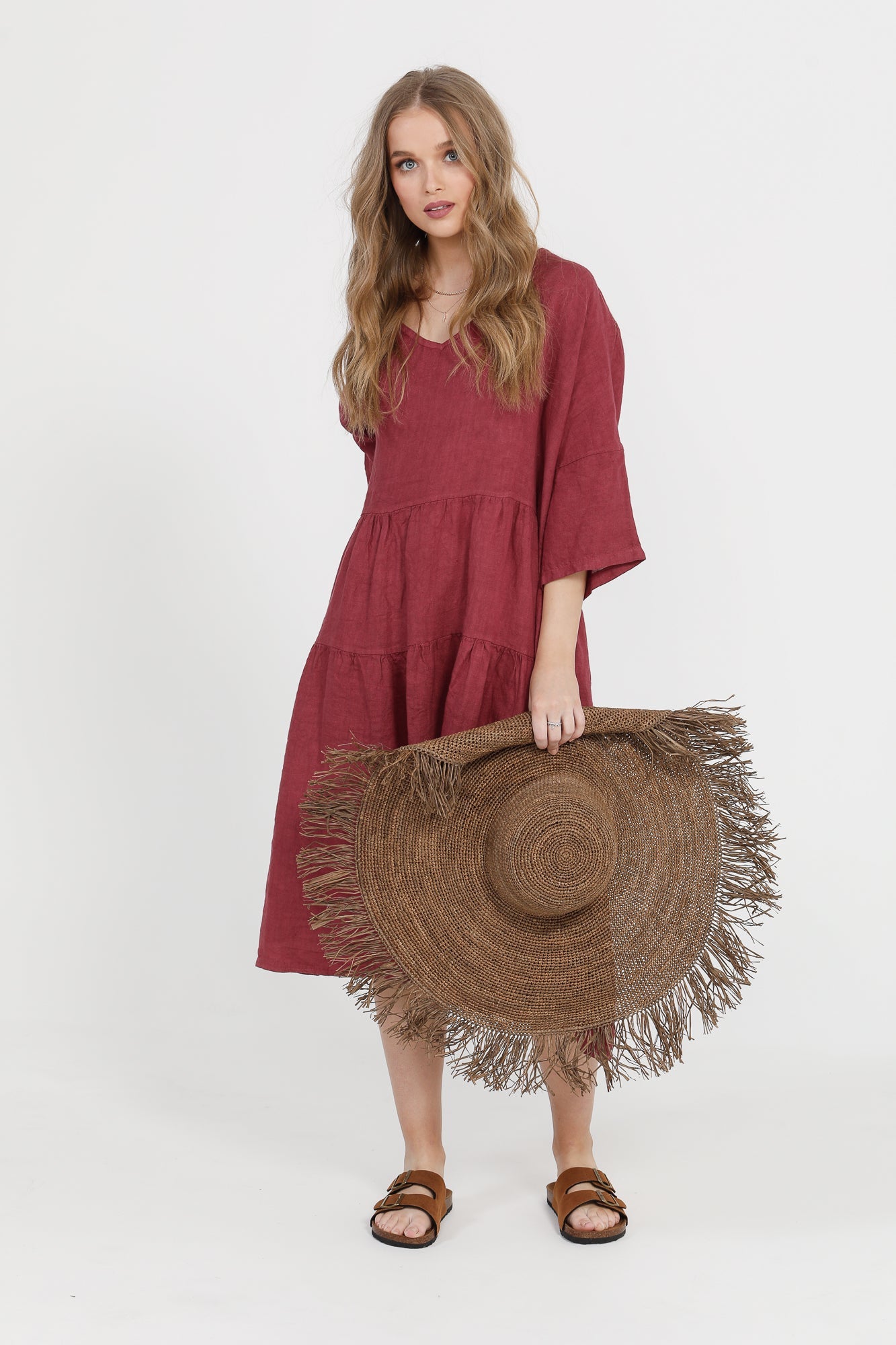Stella linen dress. Indian Red