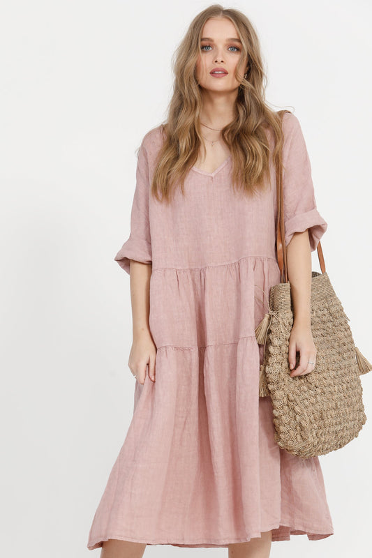 Stella linen dress. Antique Rose