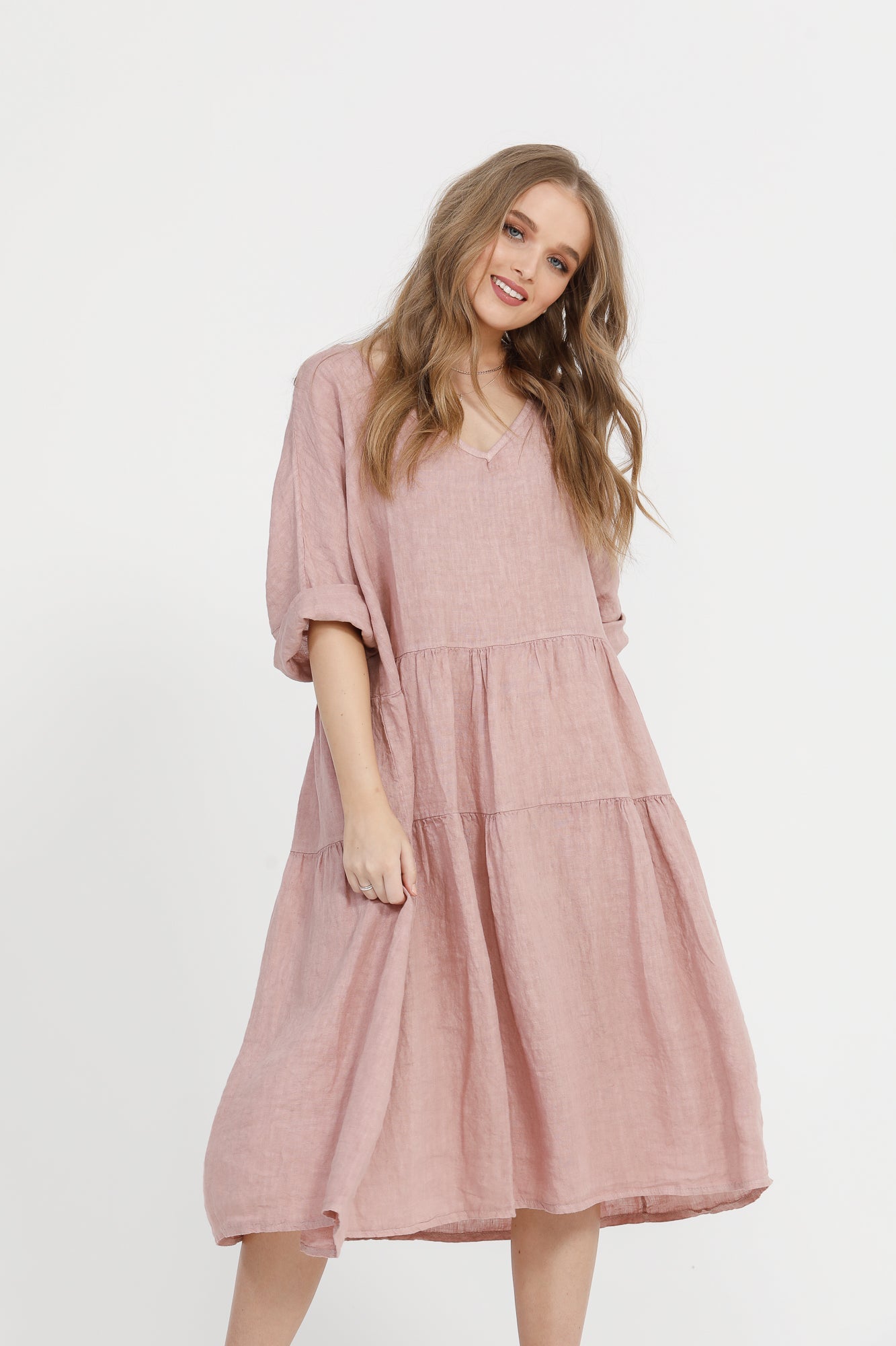 Stella linen dress. Antique Rose