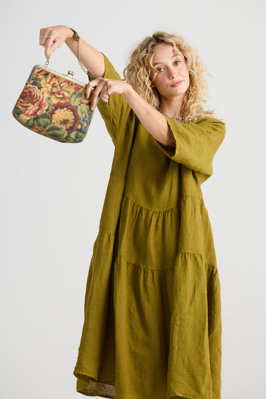 Stella linen dress. Avocado