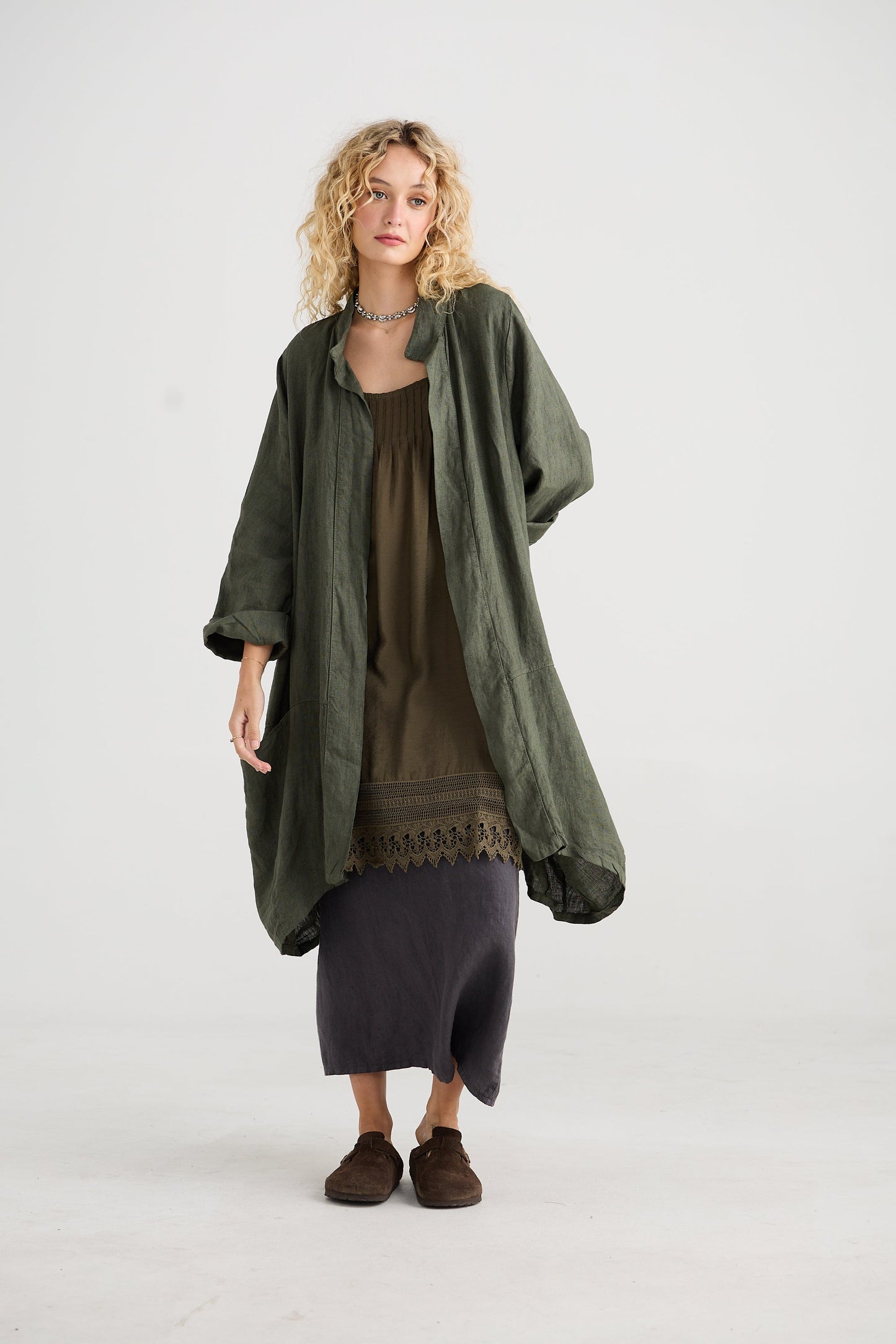 Harper-Lee Linen jacket. Tobacco