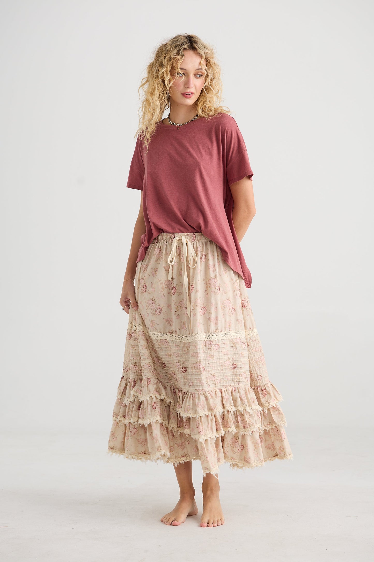 Perdita floral skirt. Faded Rose