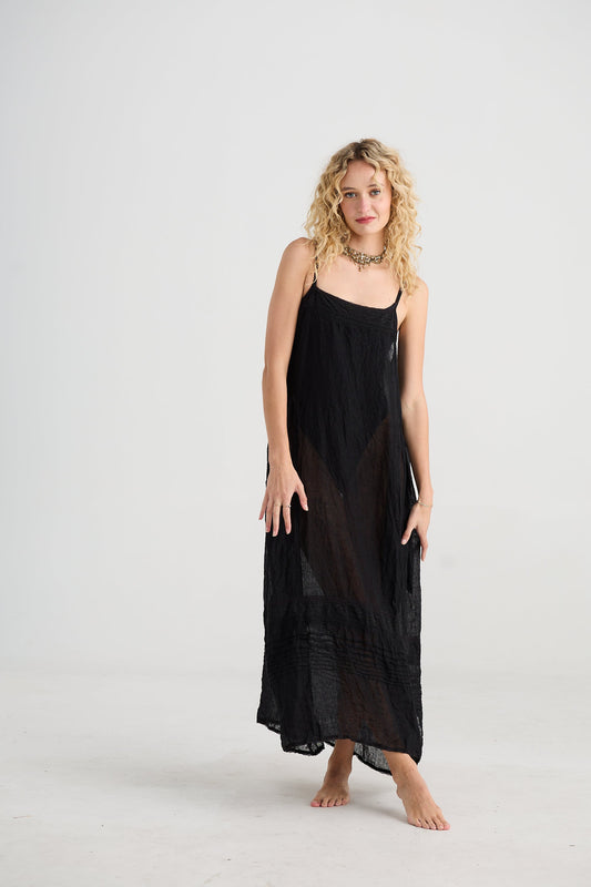 Isadore long linen gauze cami dress. Licorice