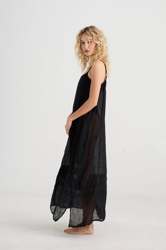 Isadore long linen gauze cami dress. Licorice