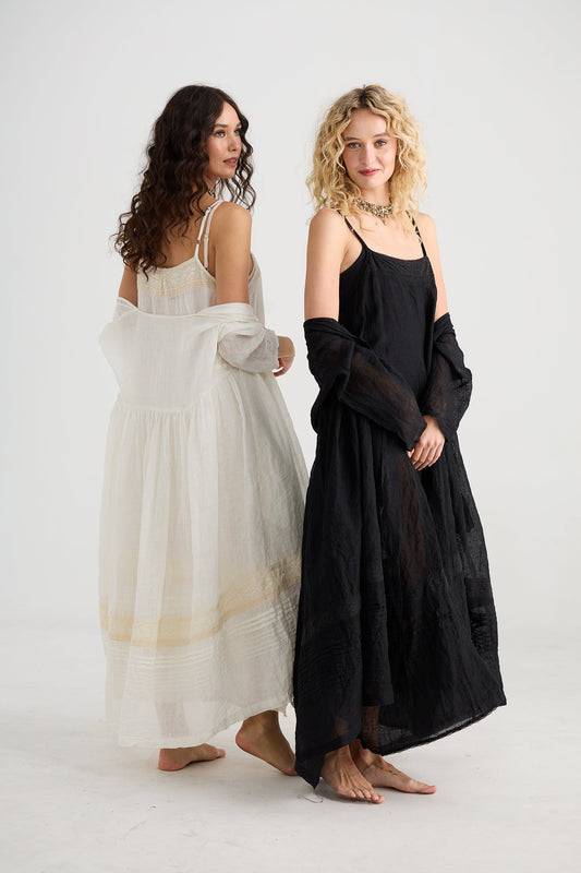 Enchantress Long Linen Gauze Coat. Powder Pink.