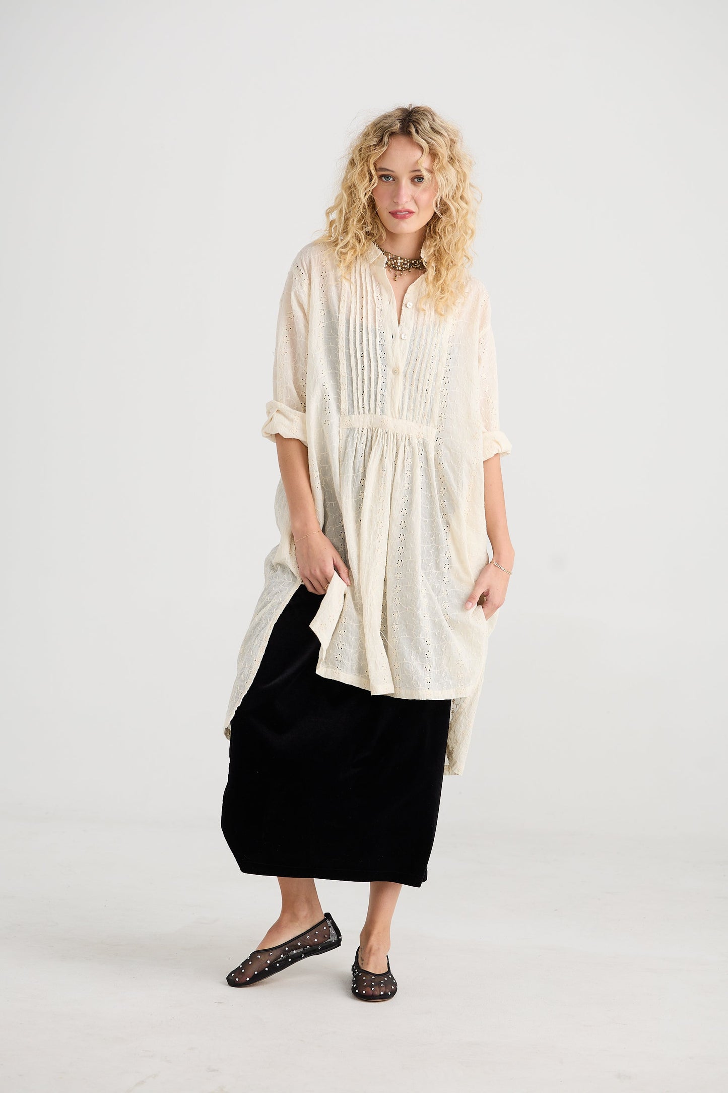 Lorienne Cotton velvet skirt. Ebony
