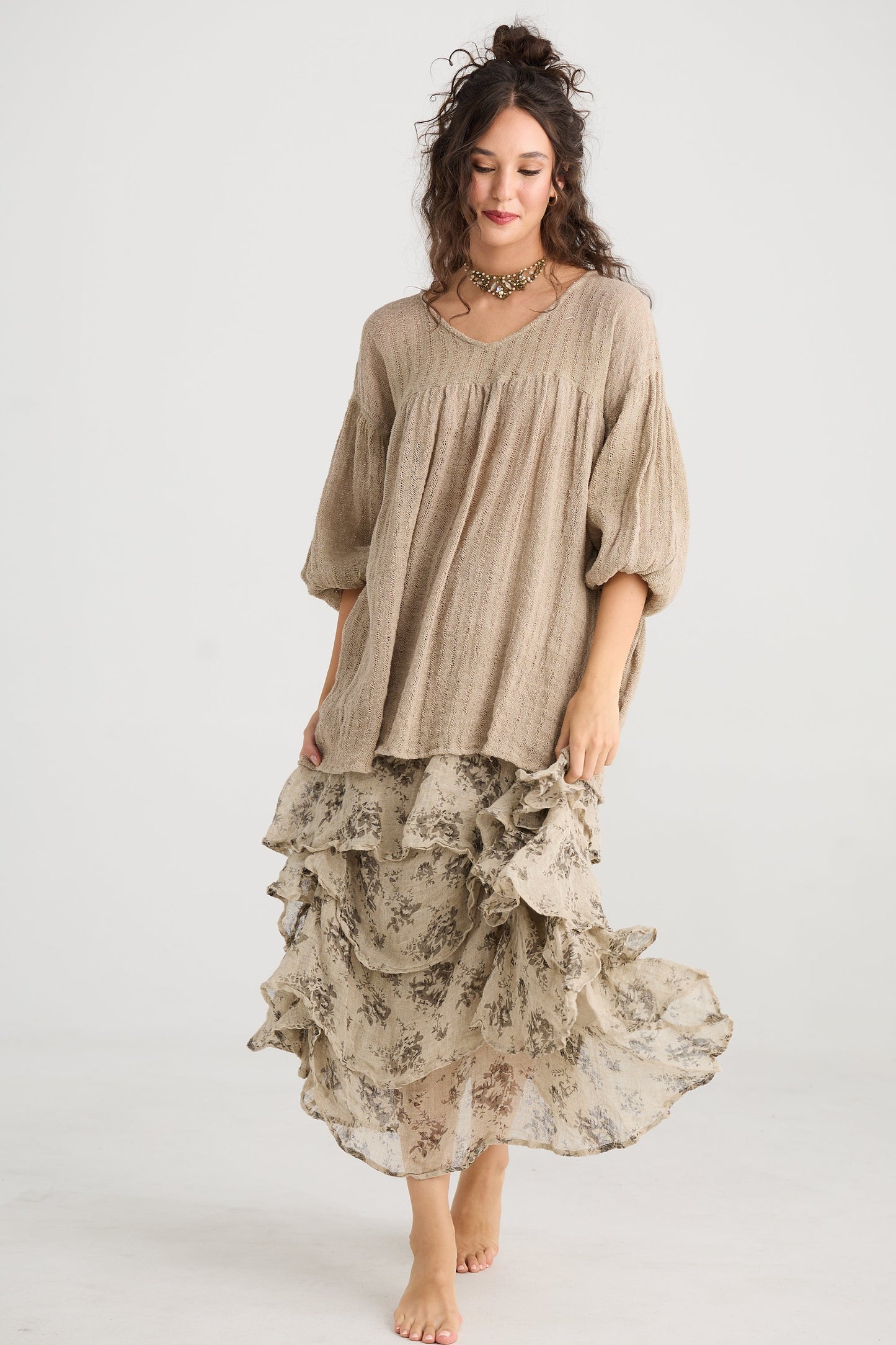 Angelica Linen gauze floral skirt.