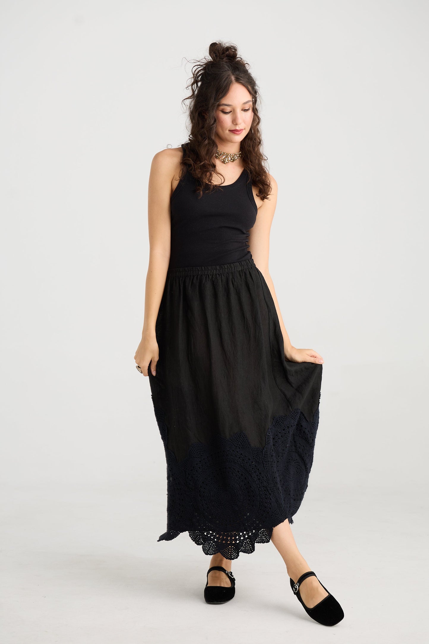 Desert Rose Linen and lace skirt. Ebony