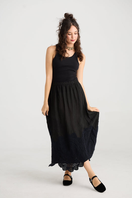 Desert Rose Linen and lace skirt. Ebony