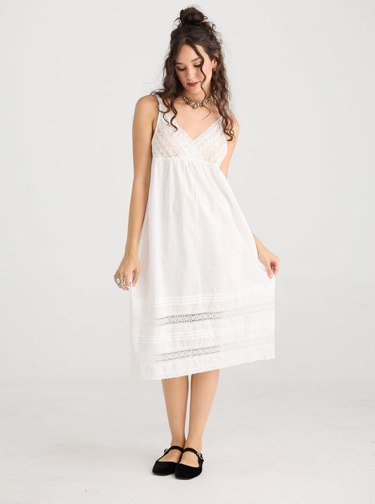 Blossomtime lace and cotton slip. Ivory