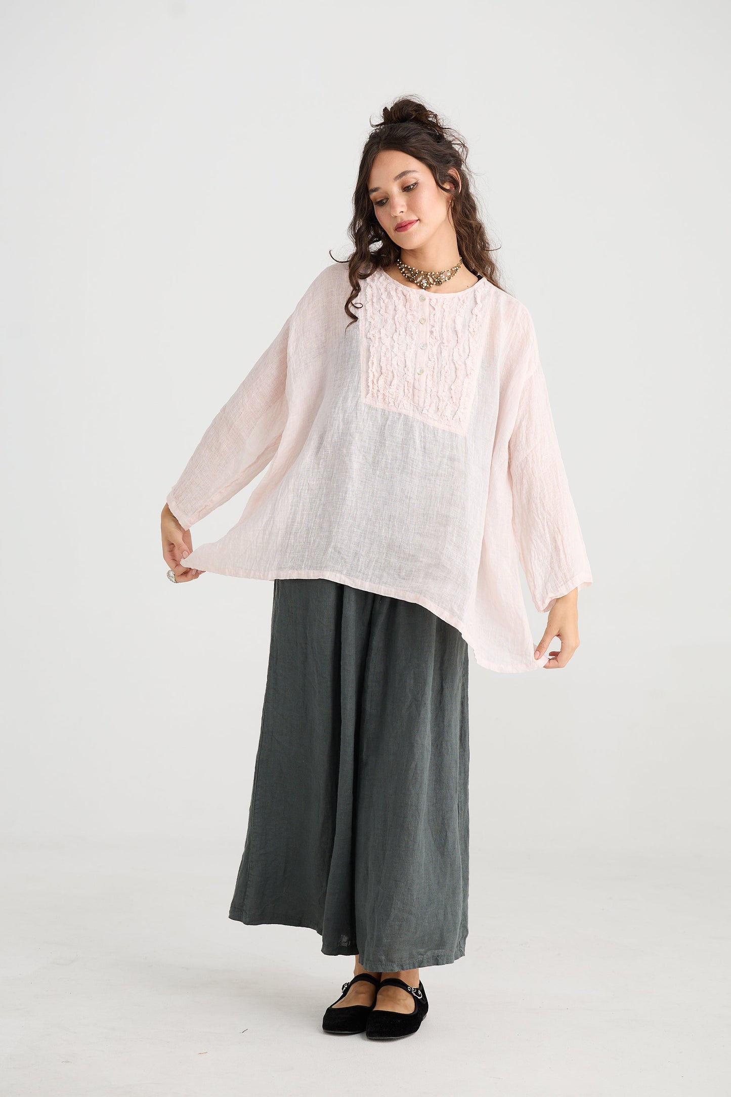 Florian Linen Gauze ruffled top. Pink Sugar