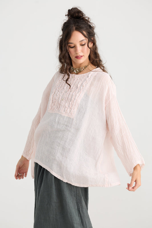 Florian Linen Gauze ruffled top. Pink Sugar