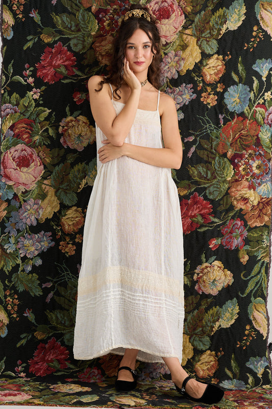 Isadore Long linen gauze cami dress. Cream Puff