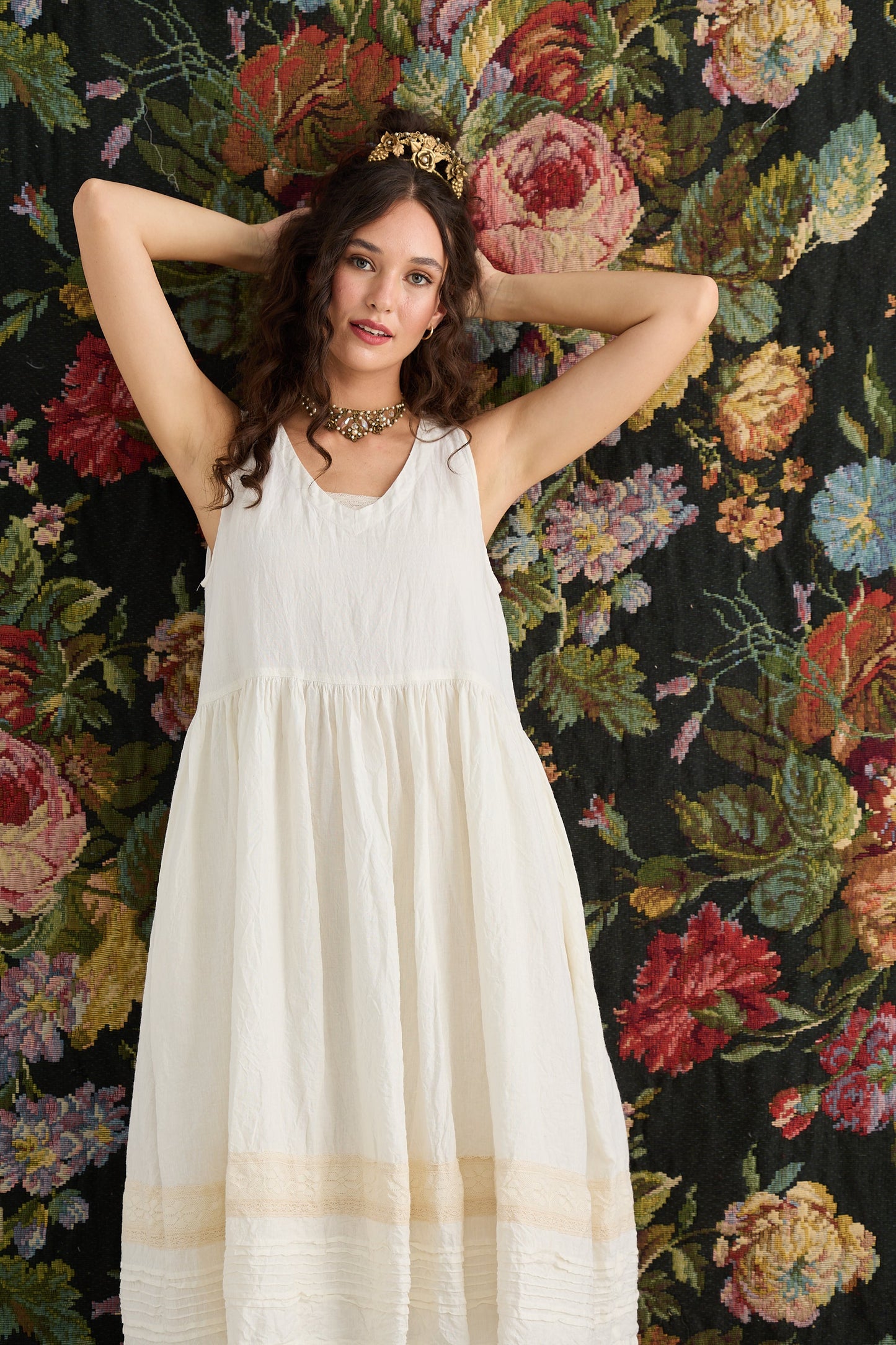 Cassandra Linen and Lace dress. Licorice