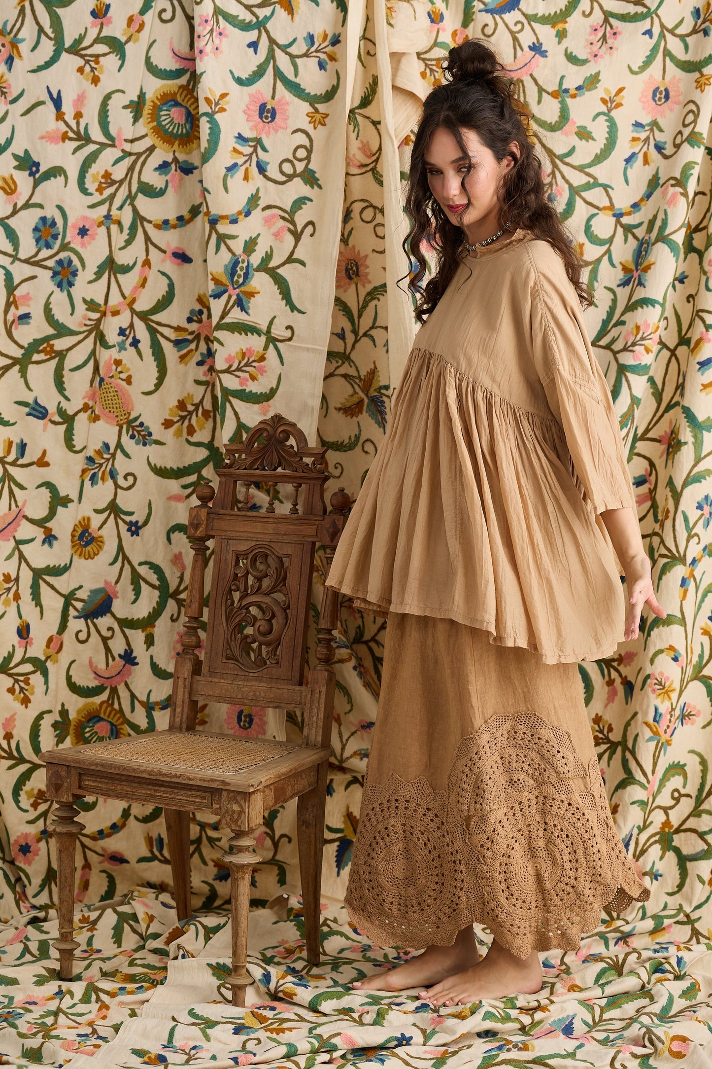 Desert Rose Linen & lace skirt. Burnt Sugar