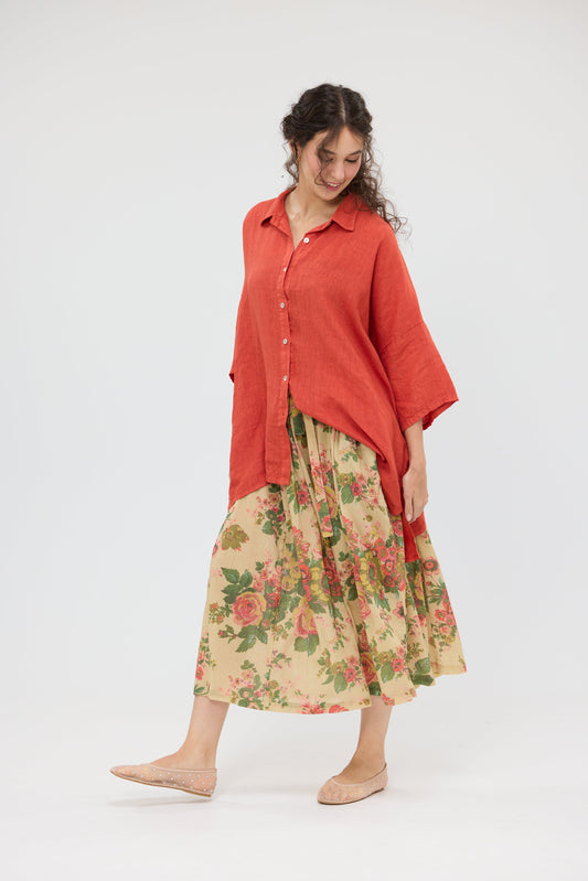 Teddie Linen shirt. Tangerine