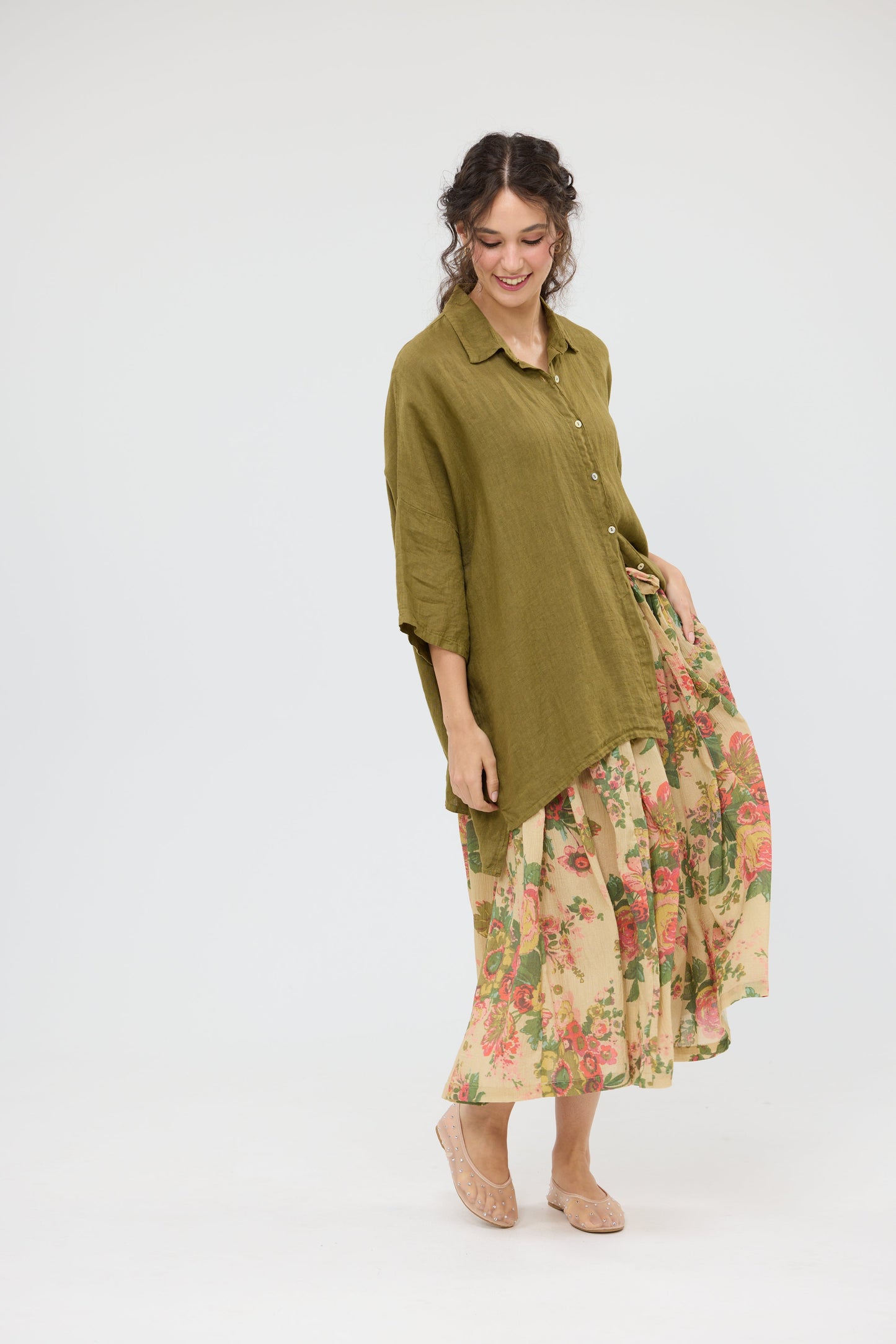 Teddie linen Shirt. Khaki