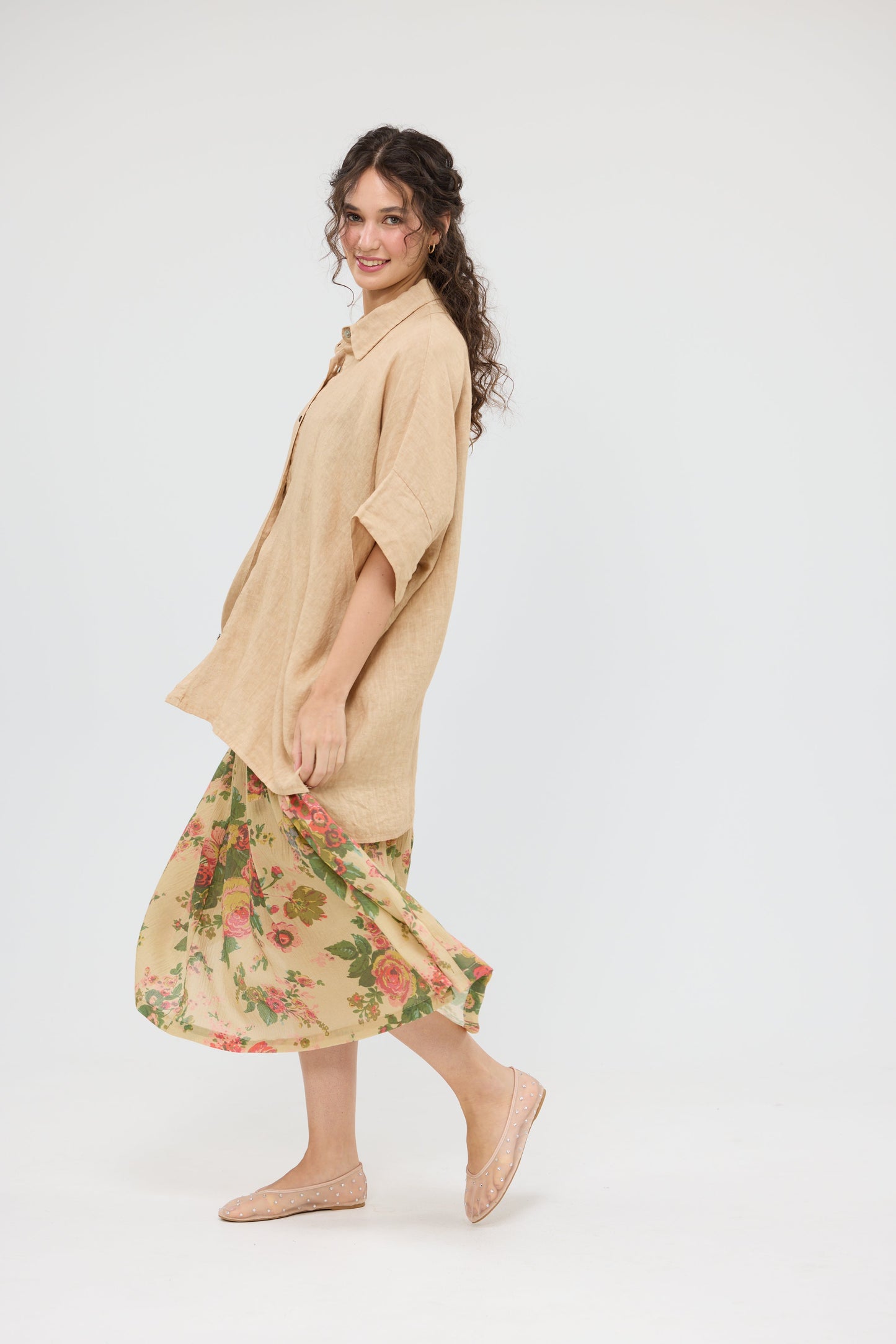 Teddie Linen shirt. Caramel