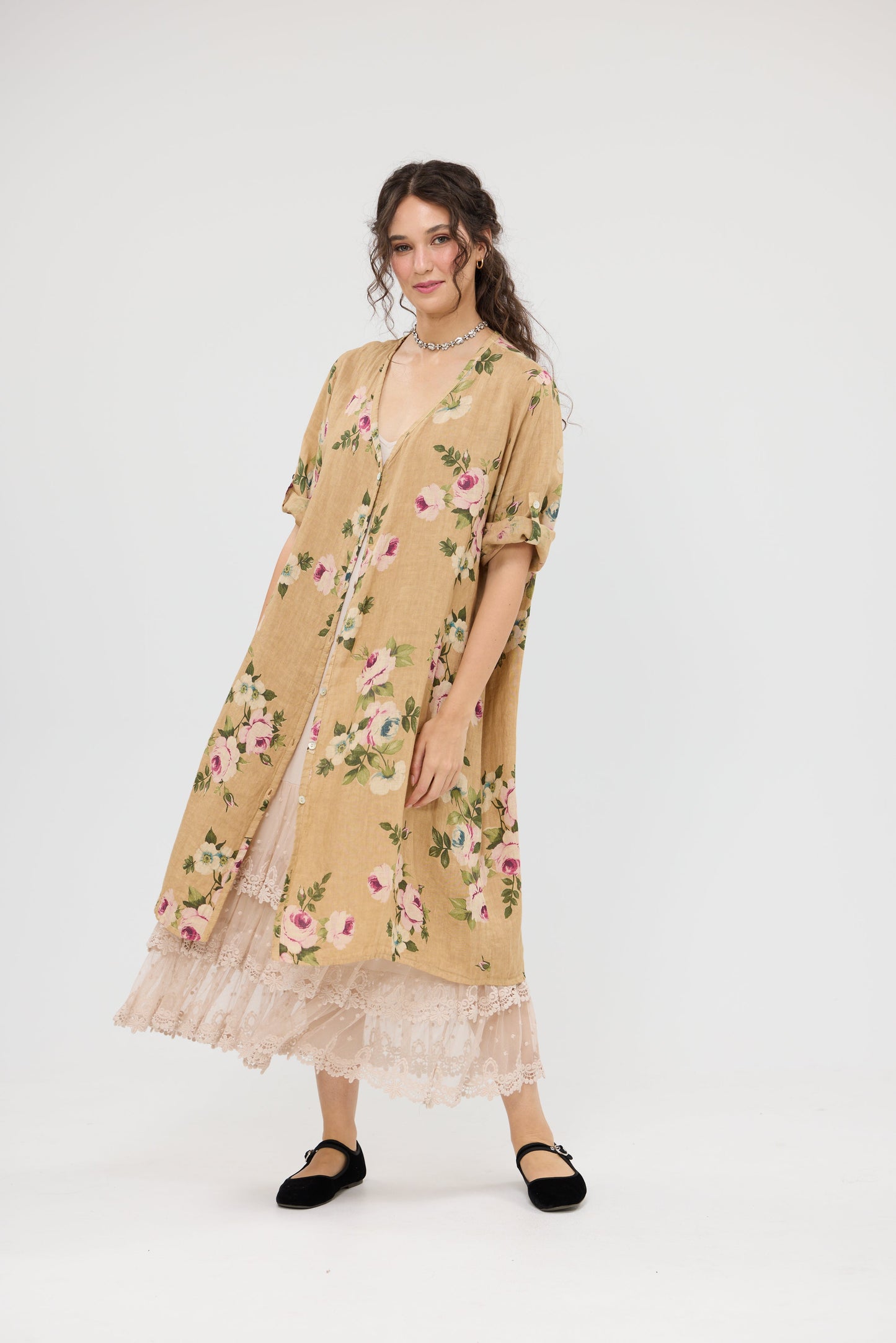 Abigail linen floral dress. Caramel Rose