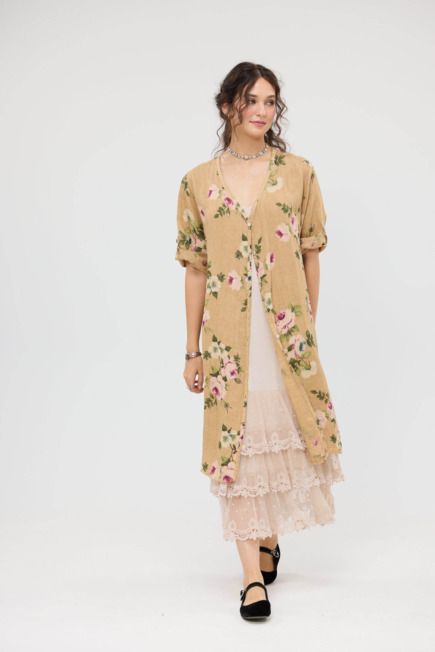 Abigail linen floral dress. Caramel Rose