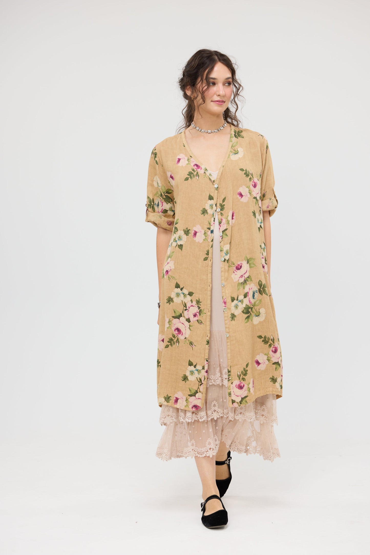 Abigail linen floral dress. Caramel Rose