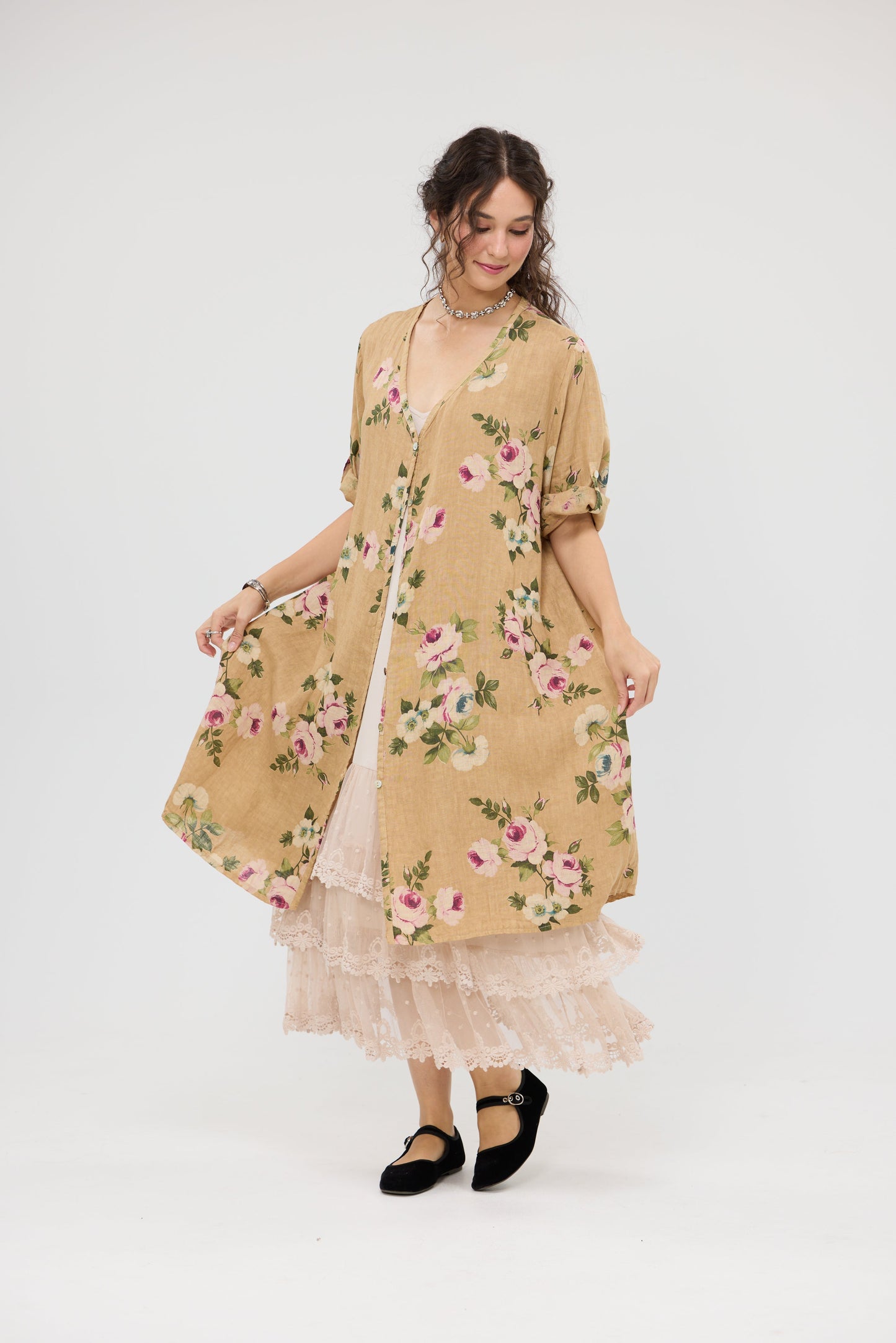 Abigail linen floral dress. Caramel Rose