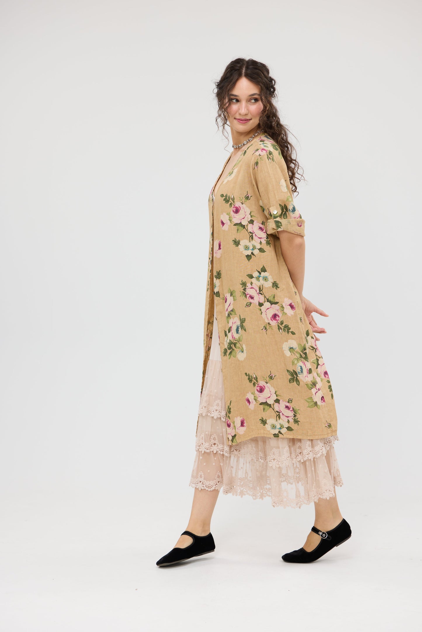 Abigail linen floral dress. Caramel Rose