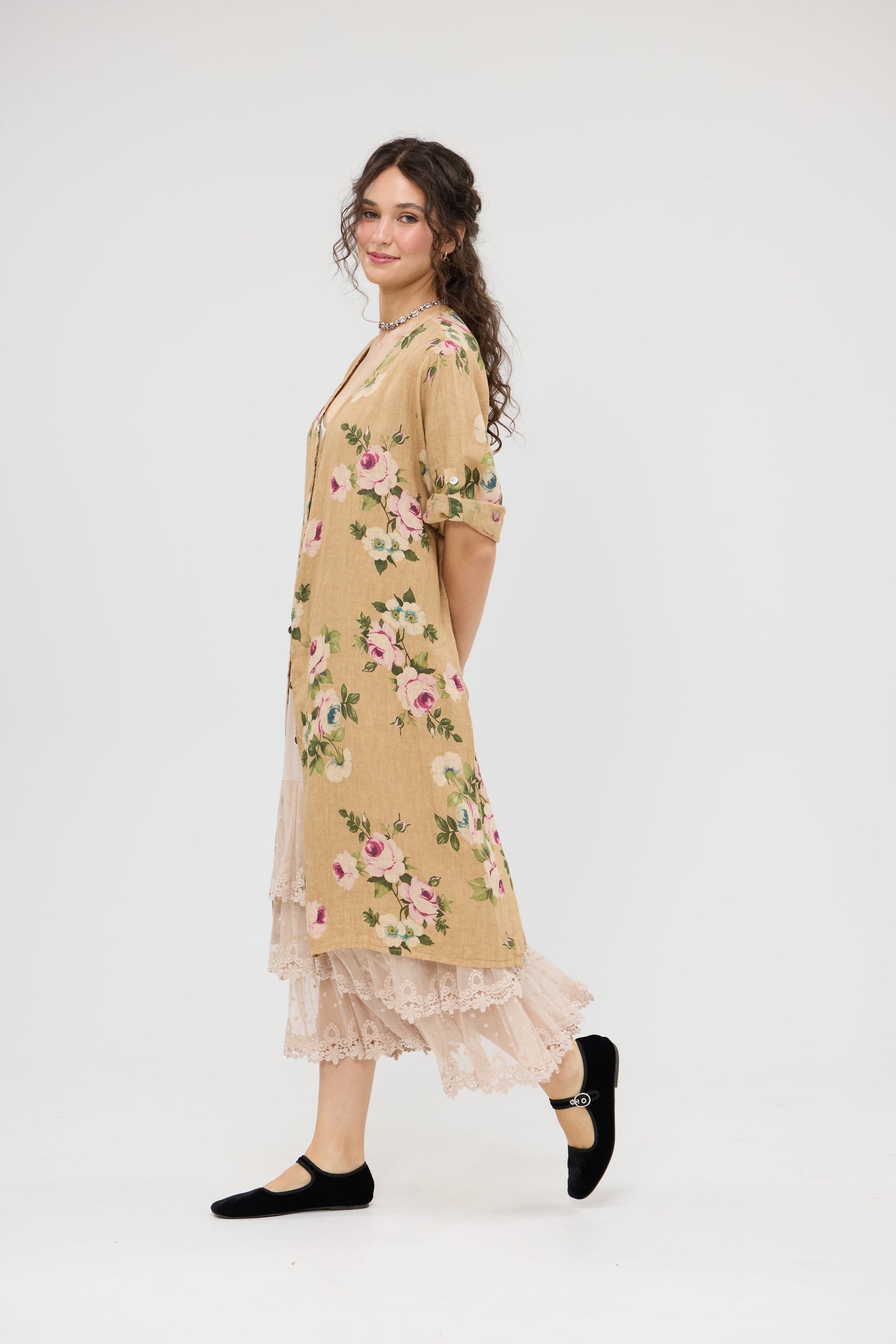 Abigail linen floral dress. Caramel Rose