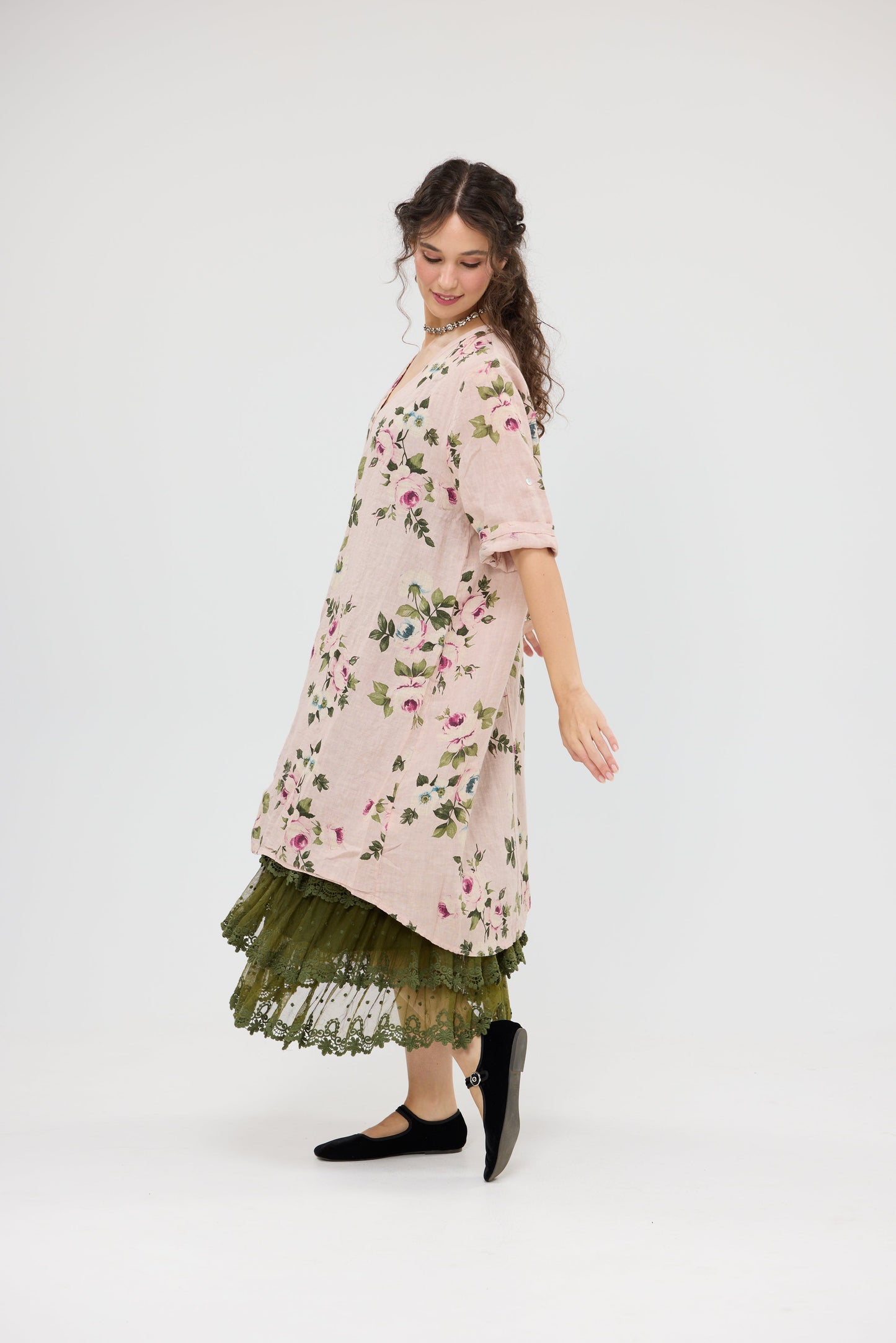 Abigail Linen Coat dress. Antique Rose